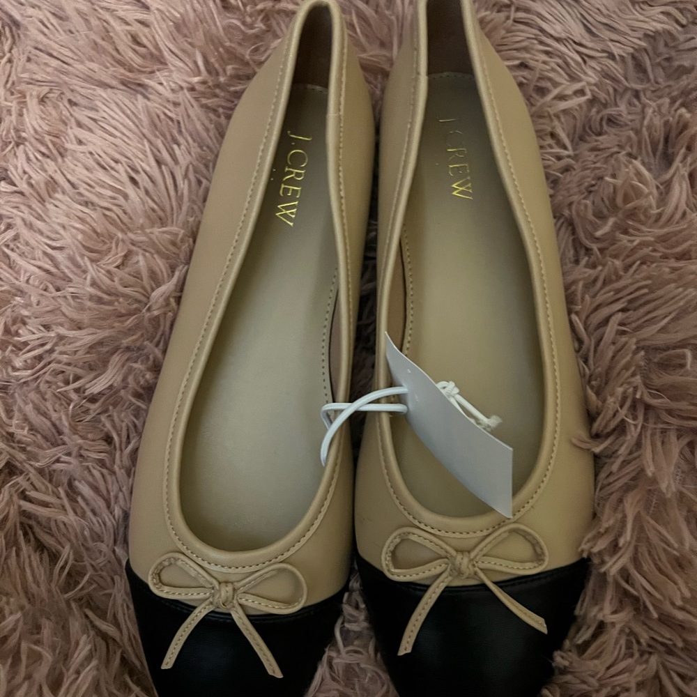 J. Crew Beige and Black Bow Flats
